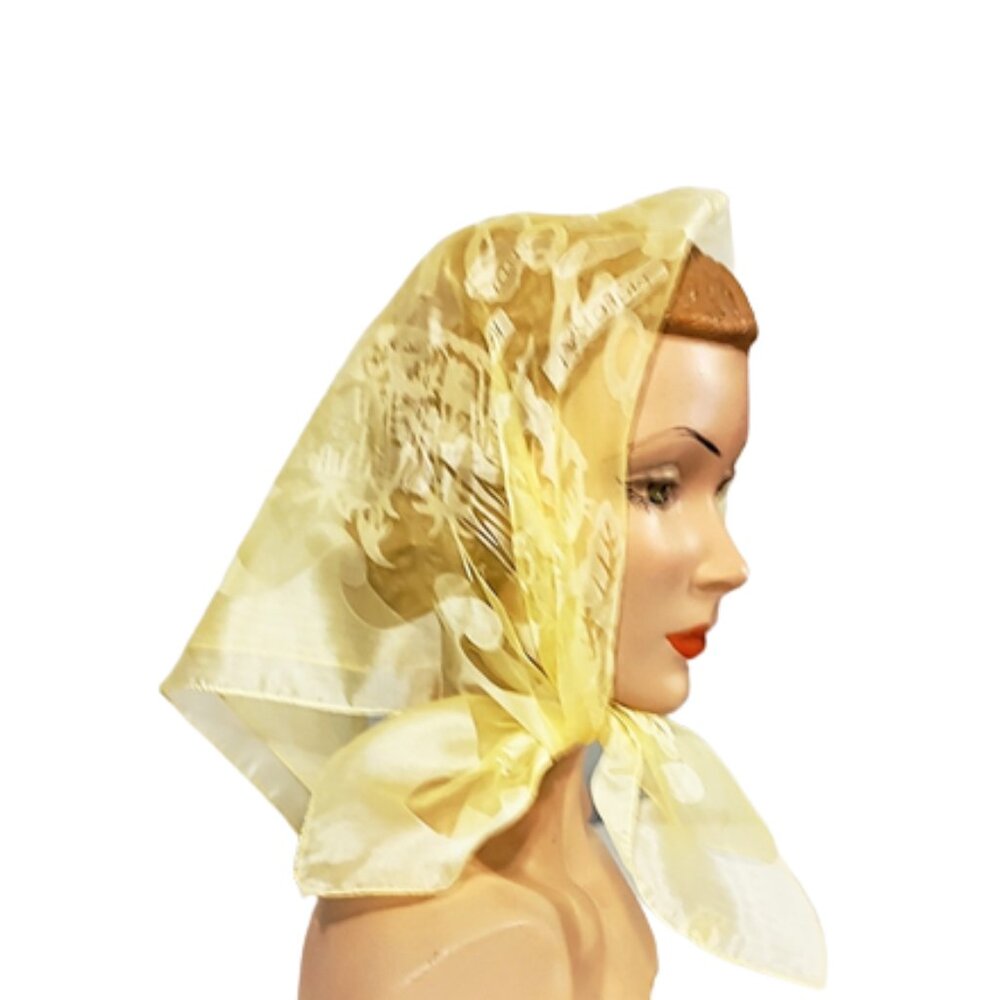 Vintage 1960s Sheer Yellow Tourist Souvenir Hawaiian Tropical Scarf Unworn NWT